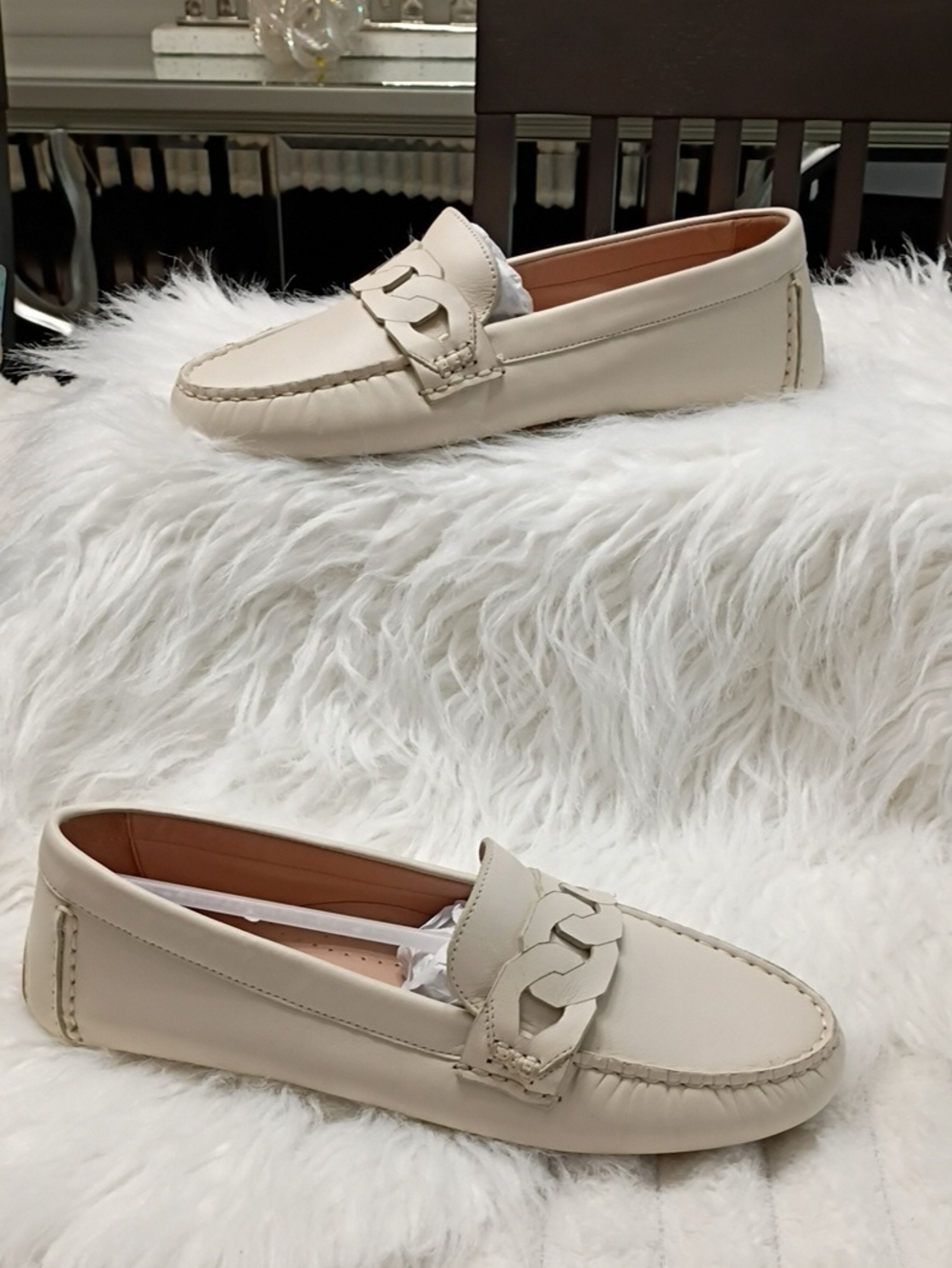 New Cole Haan Women's Cream Leather Evelyn Chain Driver Shoes 6B